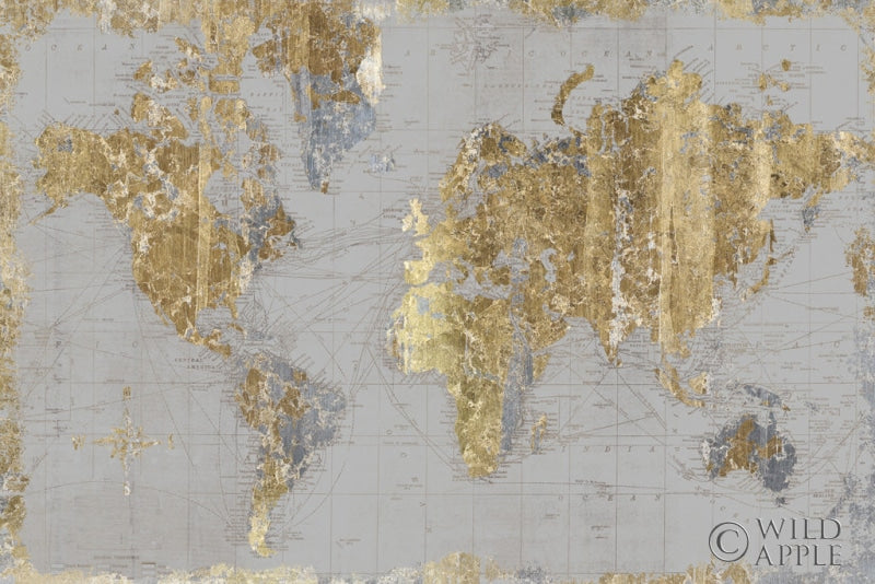 Reproduction of Gilded Map Light Gray by Wild Apple Portfolio - Wall Decor Art