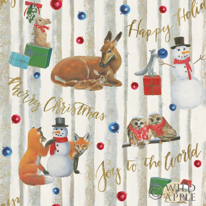 Reproduction of Christmas Critters Bright Pattern IVB by Emily Adams - Wall Decor Art