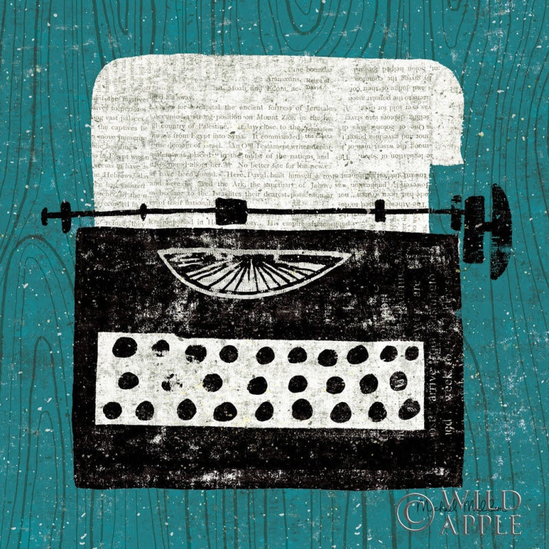 Reproduction of Vintage Typewriter on Wood by Michael Mullan - Wall Decor Art