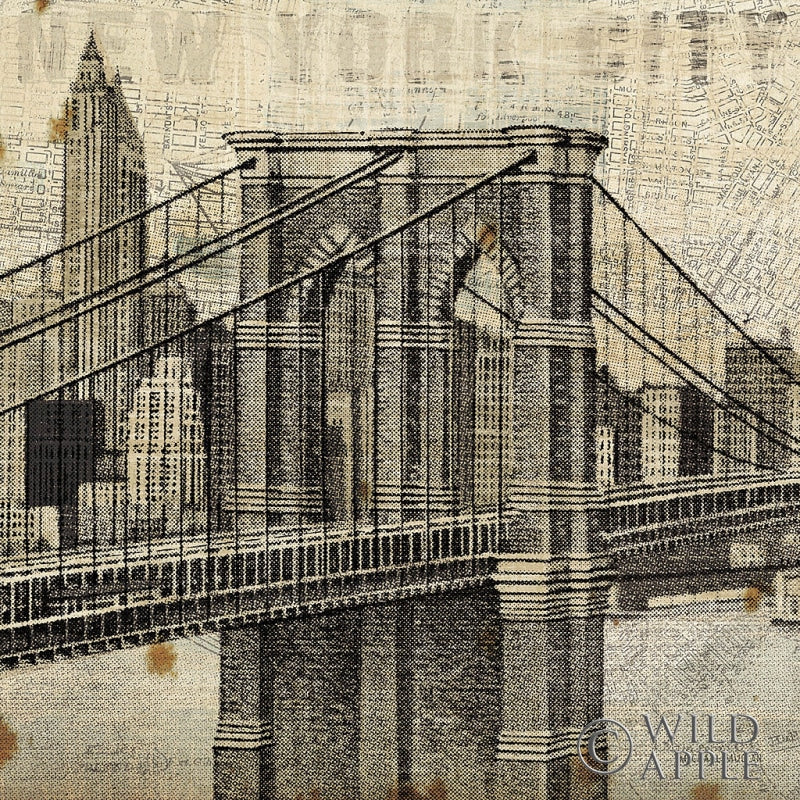 Vintage NY Brooklyn Bridge Skyline II
