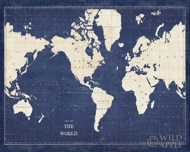 Reproduction of Blueprint World Map v2 by Sue Schlabach - Wall Decor Art