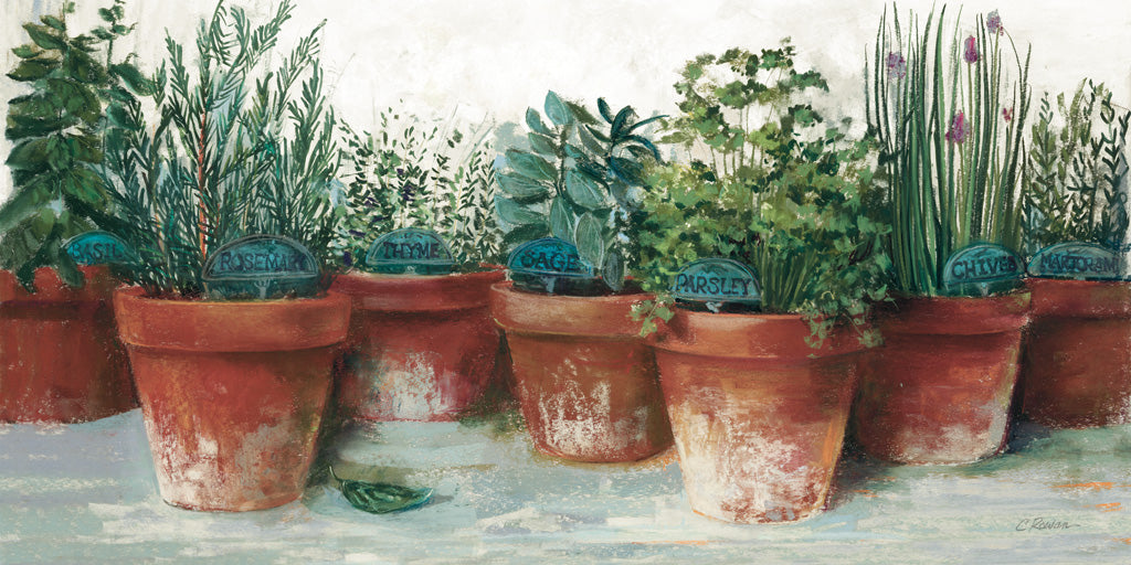 Reproduction of Pots of Herbs II White by Carol Rowan - Wall Decor Art