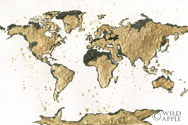 Reproduction of World Map Gold Leaf by Chris Paschke - Wall Decor Art