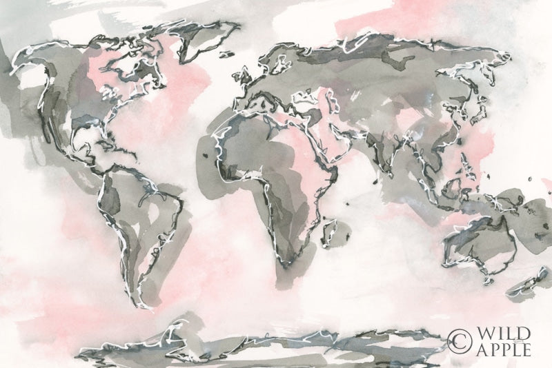 Reproduction of World Map Blush by Chris Paschke - Wall Decor Art