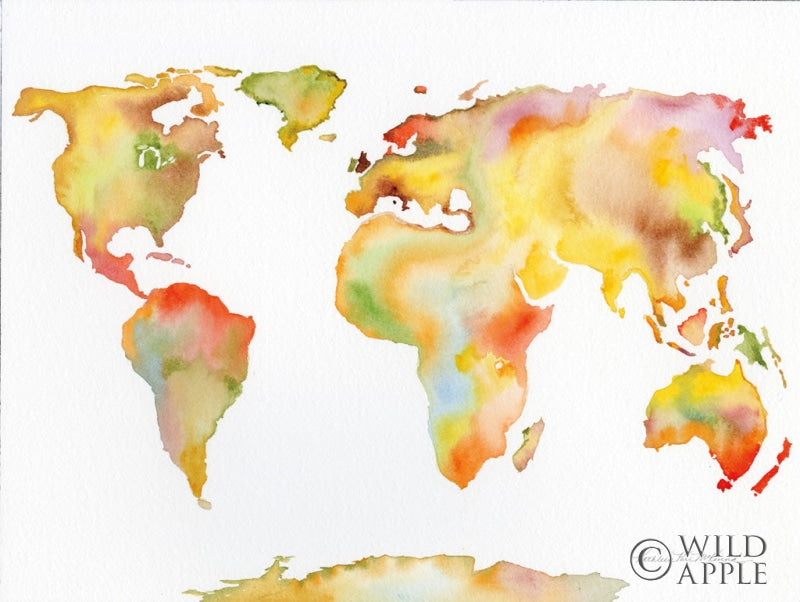 Reproduction of Watercolor World Map by Kathleen Parr McKenna - Wall Decor Art