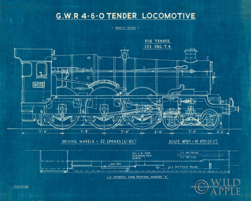Reproduction of Locomotive Blueprint I by Wild Apple Portfolio - Wall Decor Art