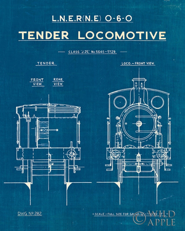Reproduction of Locomotive Blueprint III by Wild Apple Portfolio - Wall Decor Art