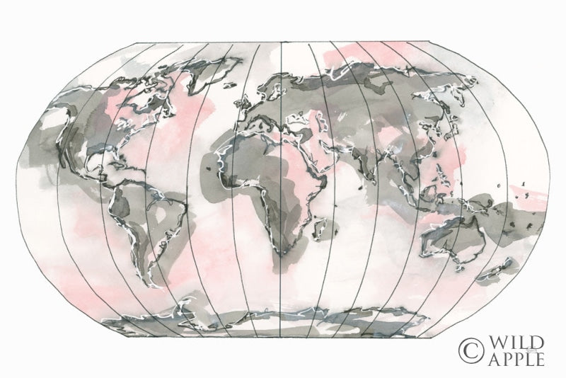 Reproduction of World Map Blush v2 by Chris Paschke - Wall Decor Art