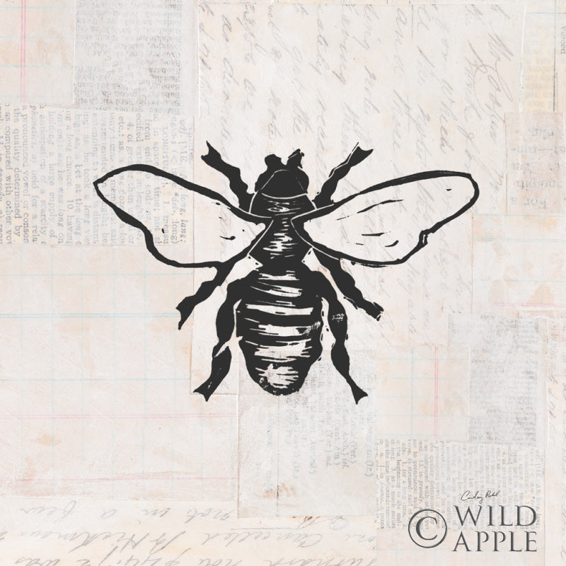 Reproduction of Bee Stamp BW by Courtney Prahl - Wall Decor Art