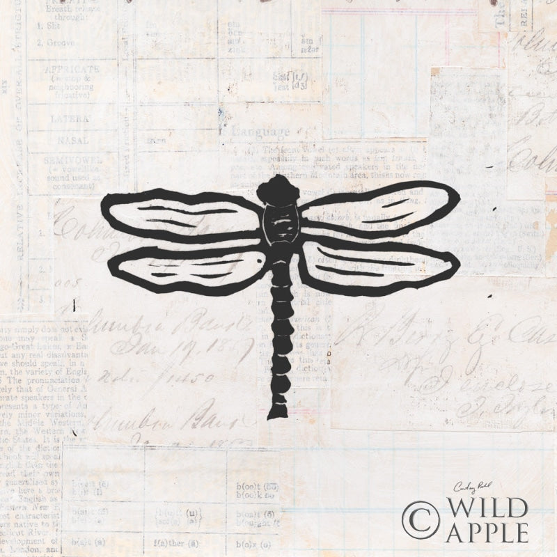 Reproduction of Dragonfly Stamp BW by Courtney Prahl - Wall Decor Art