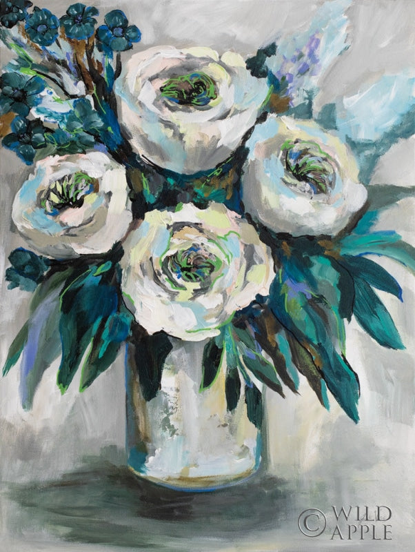 Reproduction of White Roses Bouquet by Jeanette Vertentes - Wall Decor Art