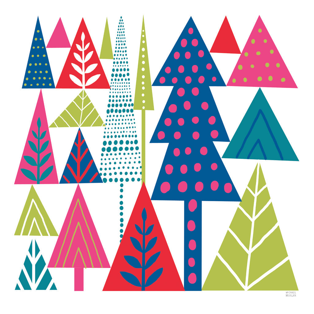 Reproduction of Geometric Holiday Trees II Bright by Michael Mullan - Wall Decor Art
