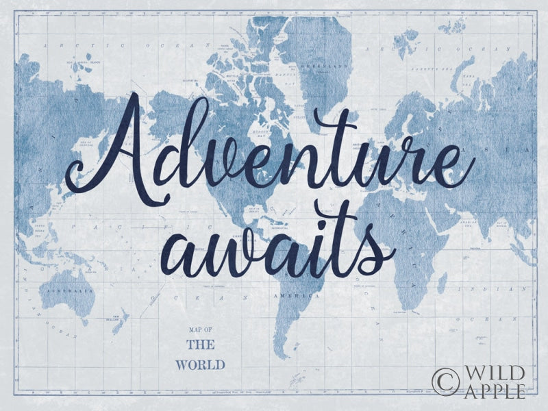 Reproduction of World Map White and Blue v2 by Sue Schlabach - Wall Decor Art