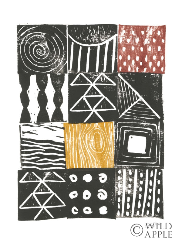 Reproduction of Block Print V Red Yellow by Courtney Prahl - Wall Decor Art