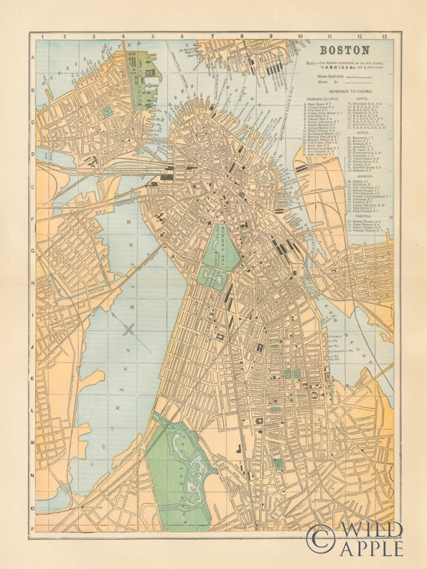 Reproduction of Boston Map by Wild Apple Portfolio - Wall Decor Art