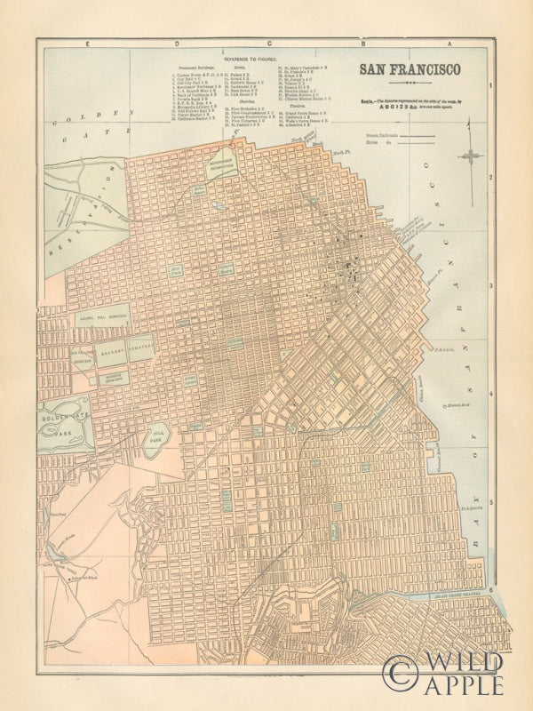 Reproduction of San Francisco Map by Wild Apple Portfolio - Wall Decor Art