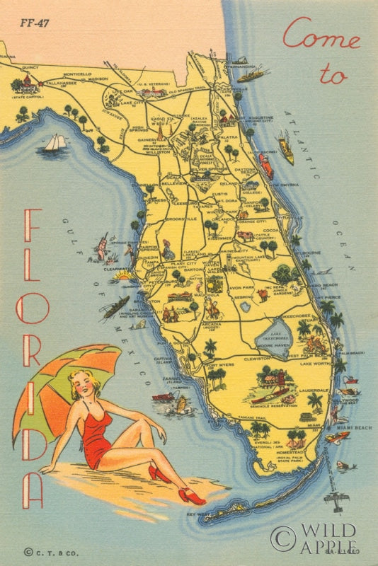 Reproduction of Florida Postcard VI by Wild Apple Portfolio - Wall Decor Art