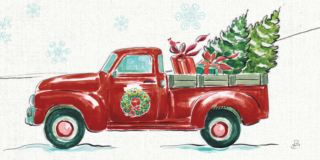 Reproduction of Christmas in the Country IV  - Wreath Truck by Daphne Brissonnet - Wall Decor Art