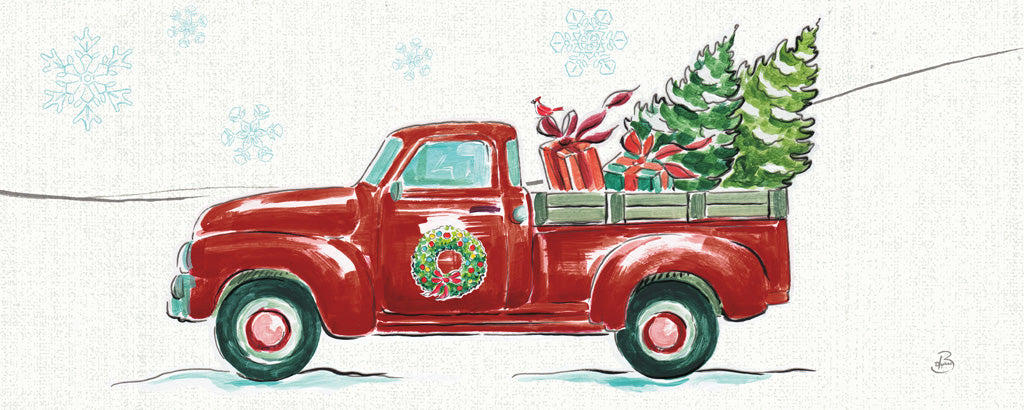Reproduction of Christmas in the Country IV  - Wreath Truck by Daphne Brissonnet - Wall Decor Art