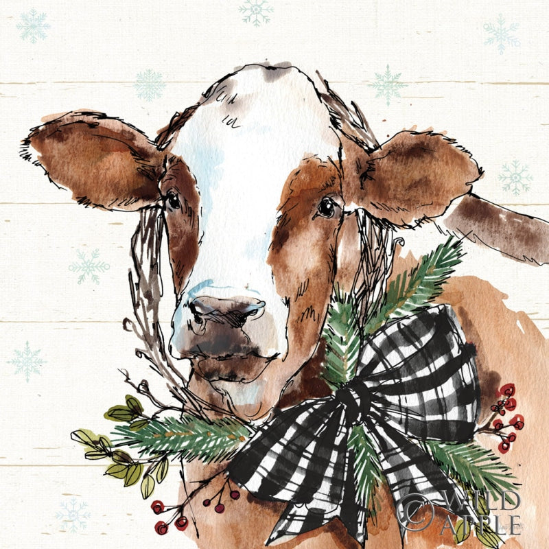 Reproduction of Holiday on the Farm VIII on Gray B&W Bow by Anne Tavoletti - Wall Decor Art