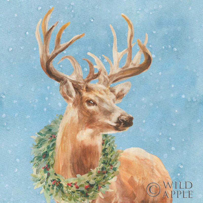 Reproduction of Woodland Holidays Stag Blue by Danhui Nai - Wall Decor Art