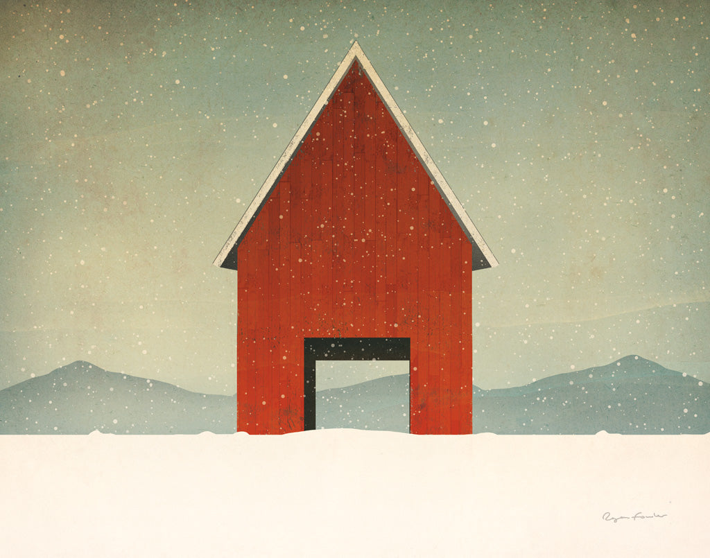 Reproduction of Red Barn Winter by Ryan Fowler - Wall Decor Art