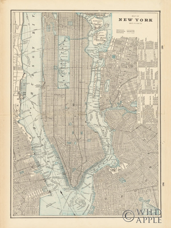 Reproduction of New York City Map by Wild Apple Portfolio - Wall Decor Art