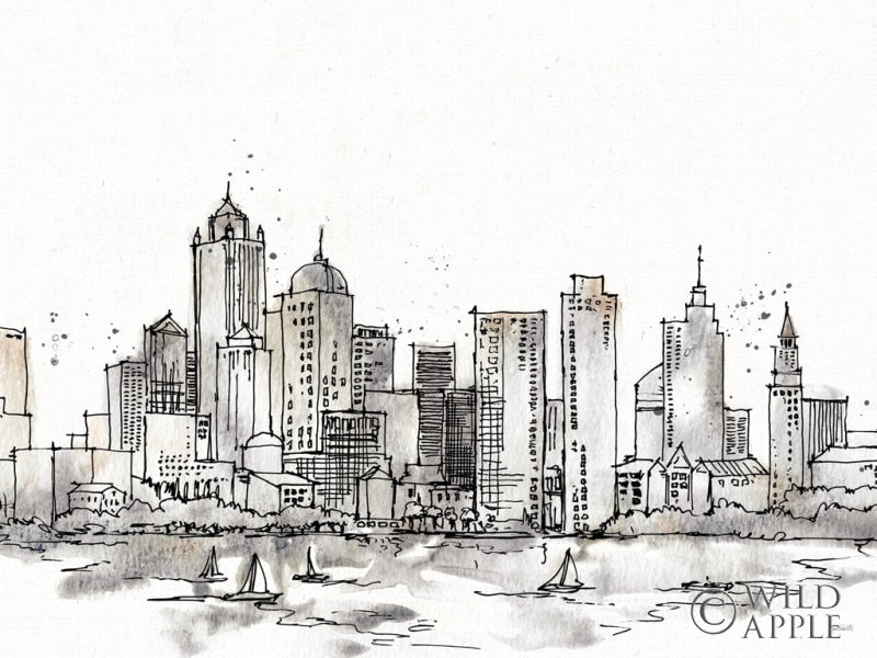 Reproduction of Skyline Sketches III No Words Flowers Crop by Anne Tavoletti - Wall Decor Art