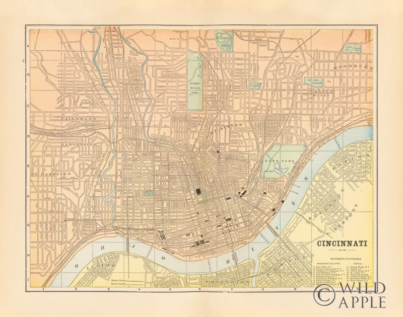 Reproduction of Map of Cincinnati by Wild Apple Portfolio - Wall Decor Art