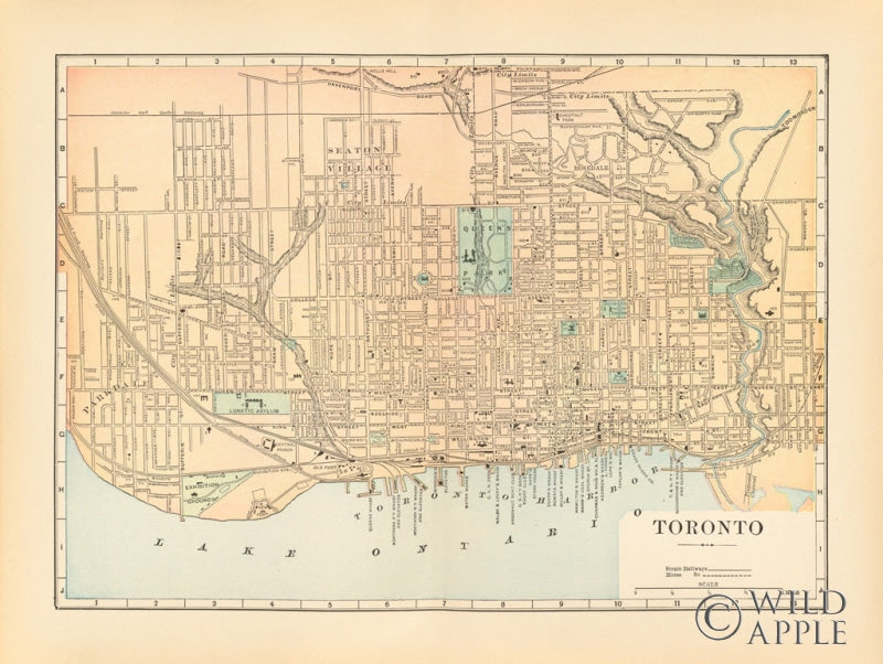 Reproduction of Map of Toronto by Wild Apple Portfolio - Wall Decor Art