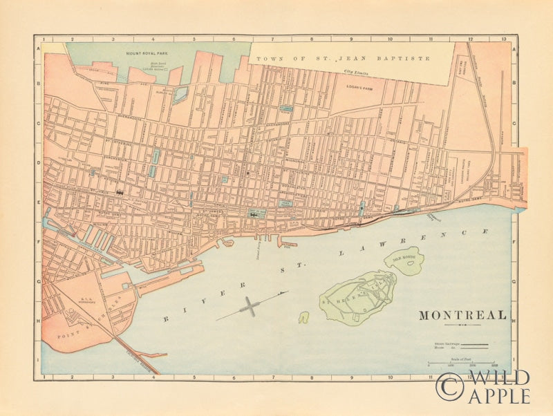 Reproduction of Map of Montreal by Wild Apple Portfolio - Wall Decor Art