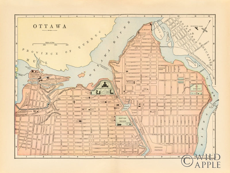 Reproduction of Map of Ottawa by Wild Apple Portfolio - Wall Decor Art