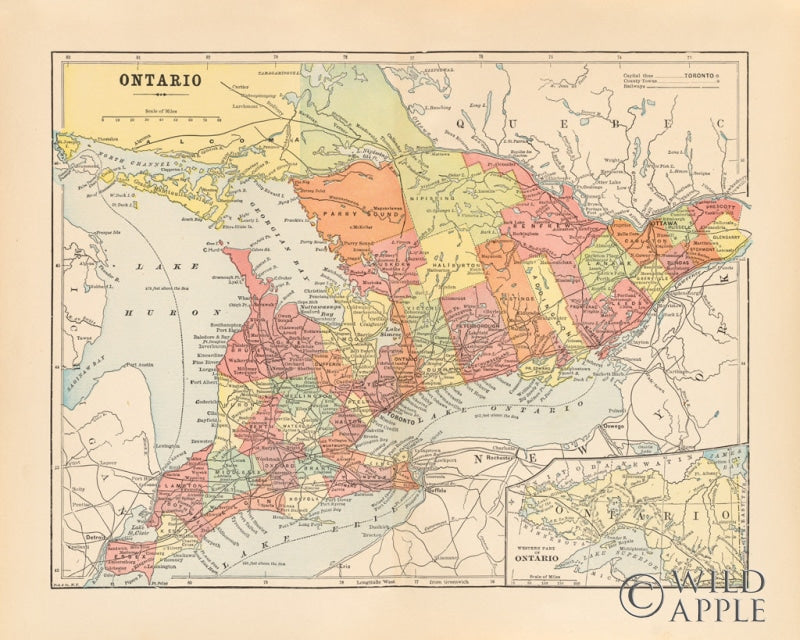 Reproduction of Map of Ontario by Wild Apple Portfolio - Wall Decor Art