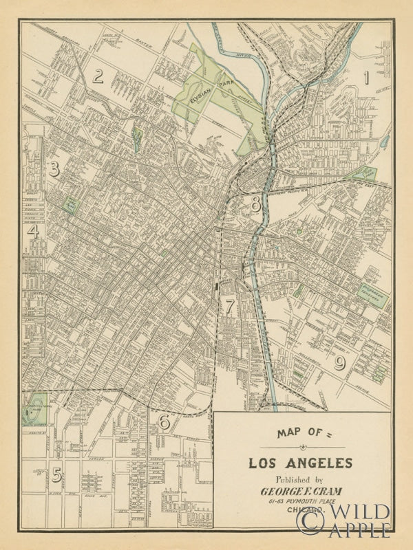 Reproduction of Map of Los Angeles by Wild Apple Portfolio - Wall Decor Art