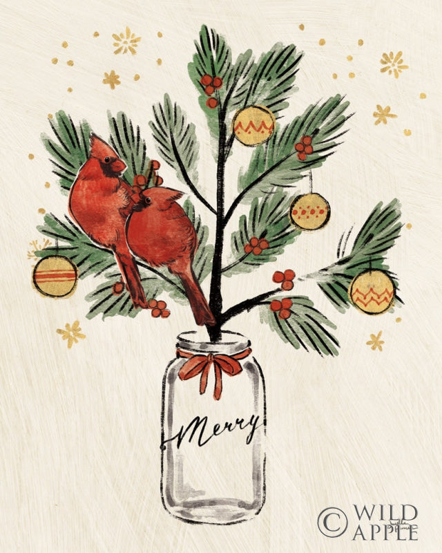 Reproduction of Christmas Lovebirds XIII Merry by Janelle Penner - Wall Decor Art