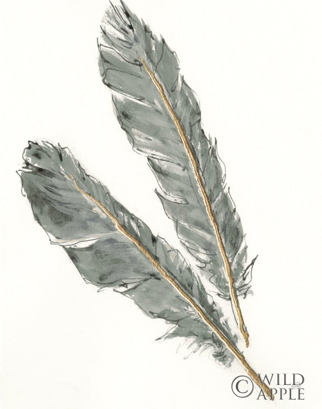 Reproduction of Gold Feathers III Green by Chris Paschke - Wall Decor Art