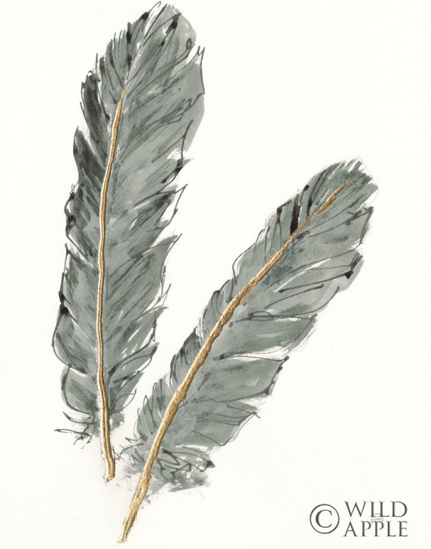 Reproduction of Gold Feathers IV on Grey by Chris Paschke - Wall Decor Art