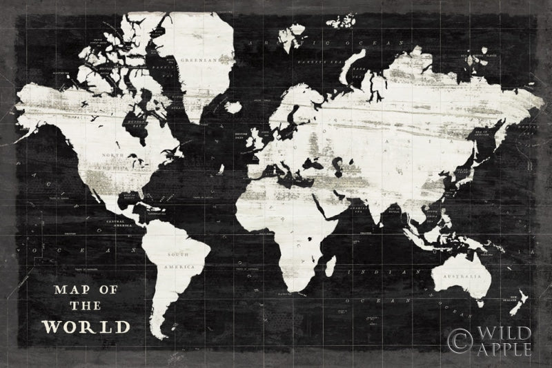 Reproduction of World Map Black by Sue Schlabach - Wall Decor Art