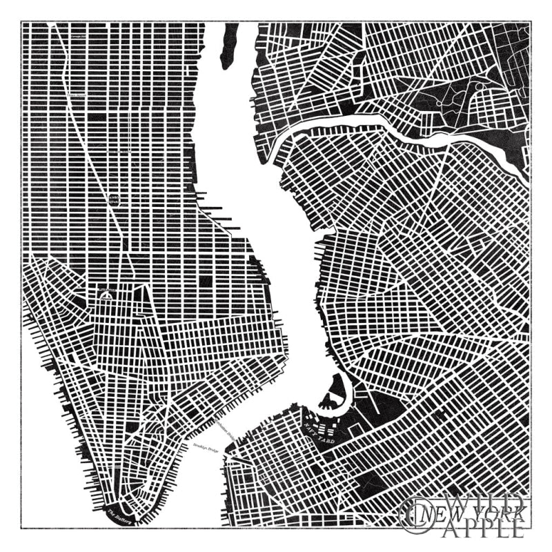 Reproduction of New York Map Black by Laura Marshall - Wall Decor Art