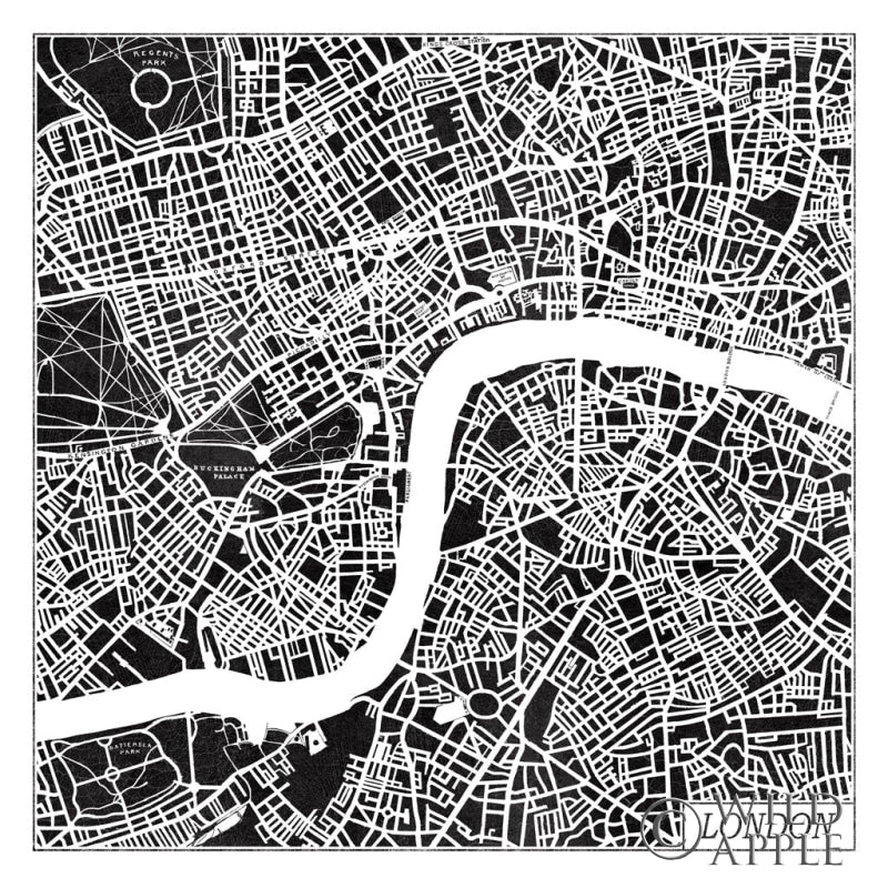 Reproduction of London Map Black by Laura Marshall - Wall Decor Art