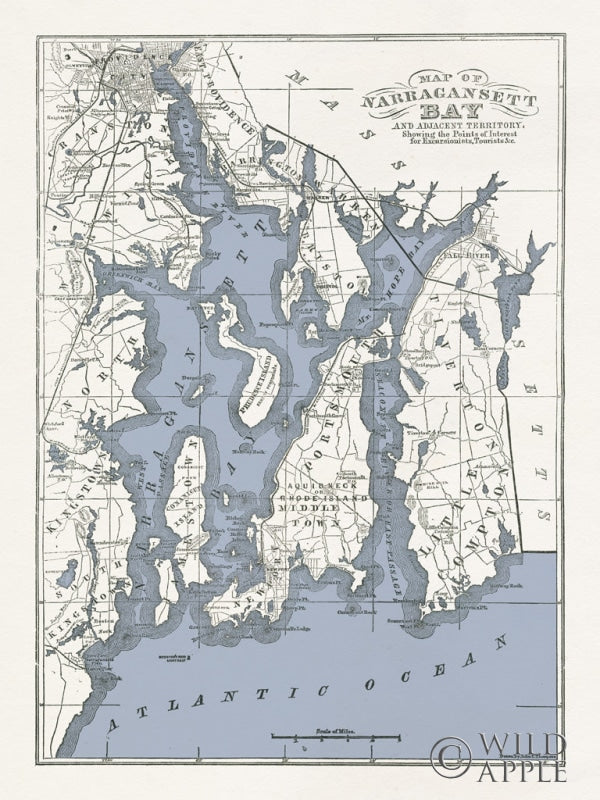 Reproduction of Narragansett Bay Map II by Wild Apple Portfolio - Wall Decor Art