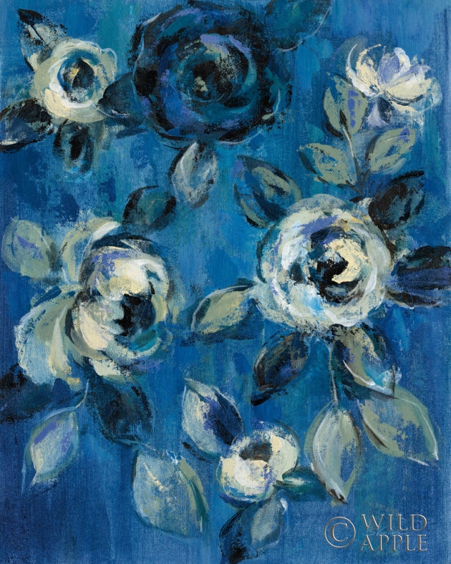 Reproduction of Loose Flowers on Blue I by Silvia Vassileva - Wall Decor Art