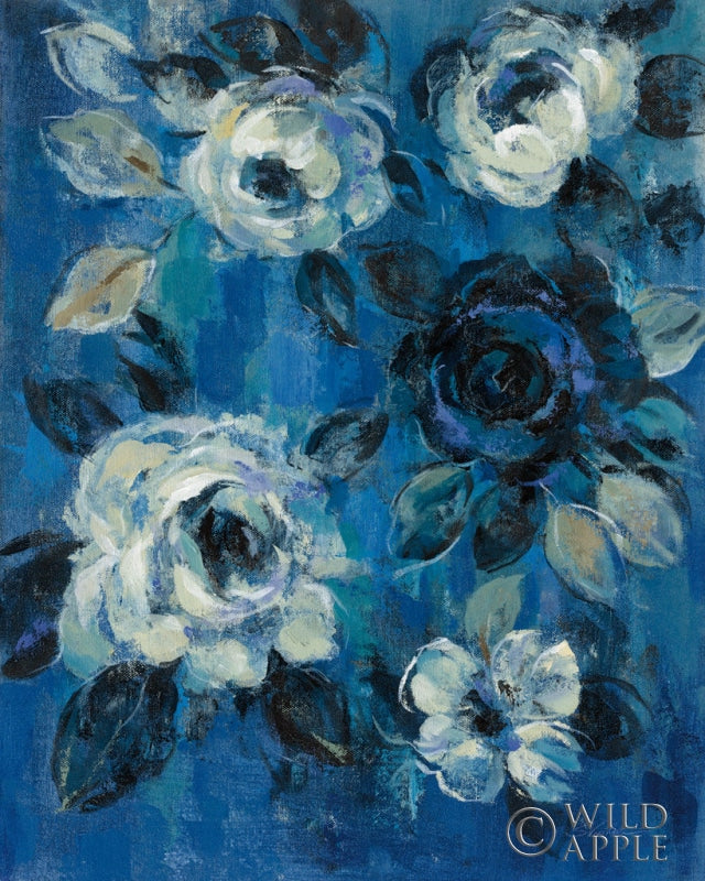 Reproduction of Loose Flowers on Blue II by Silvia Vassileva - Wall Decor Art
