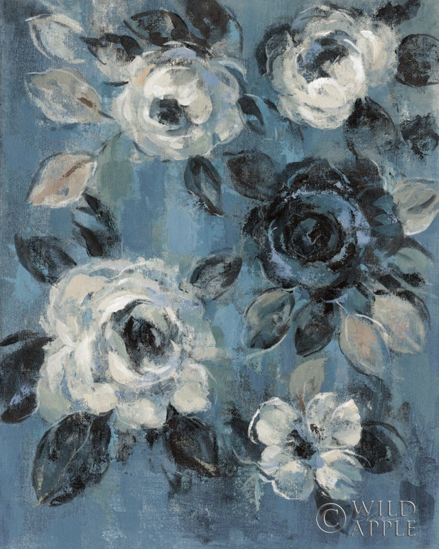 Reproduction of Loose Flowers on Dusty Blue II by Silvia Vassileva - Wall Decor Art