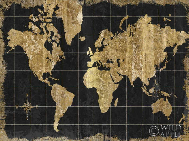 Reproduction of Gilded Map Black Gold by Wild Apple Portfolio - Wall Decor Art