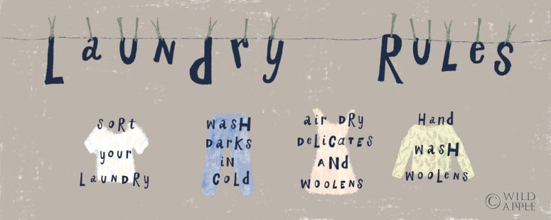 Reproduction of Laundry Rules I Gray by Sue Schlabach - Wall Decor Art