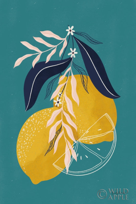 Reproduction of Lemons II Blue by Becky Thorns - Wall Decor Art