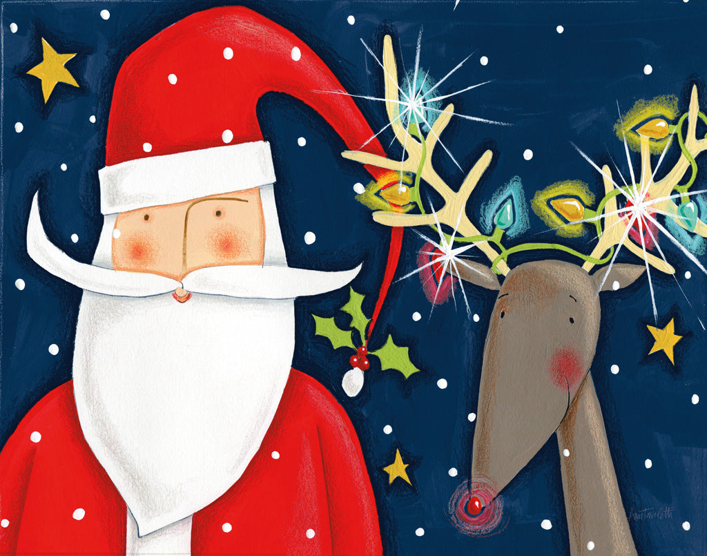 Reproduction of Bright Christmas Santa Blue by Anne Tavoletti - Wall Decor Art