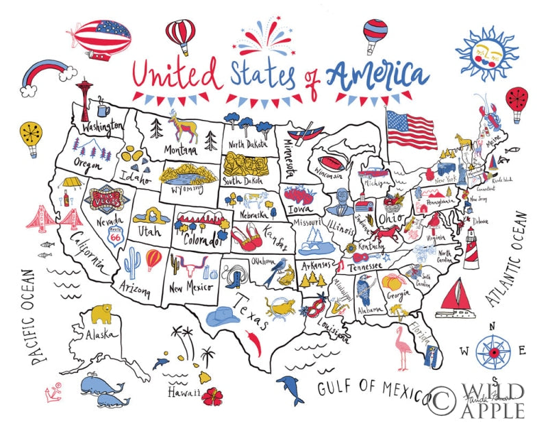 Reproduction of USA Map by Farida Zaman - Wall Decor Art