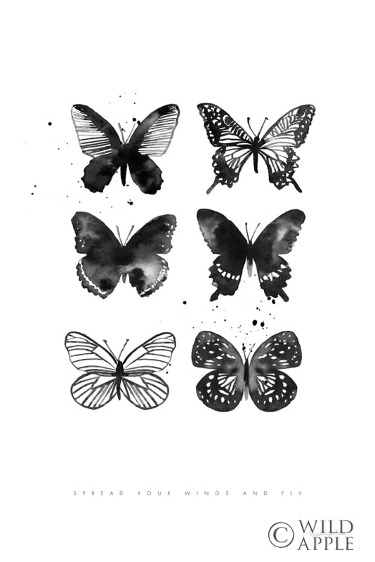 Reproduction of Six Inky Butterflies by Mercedes Lopez Charro - Wall Decor Art